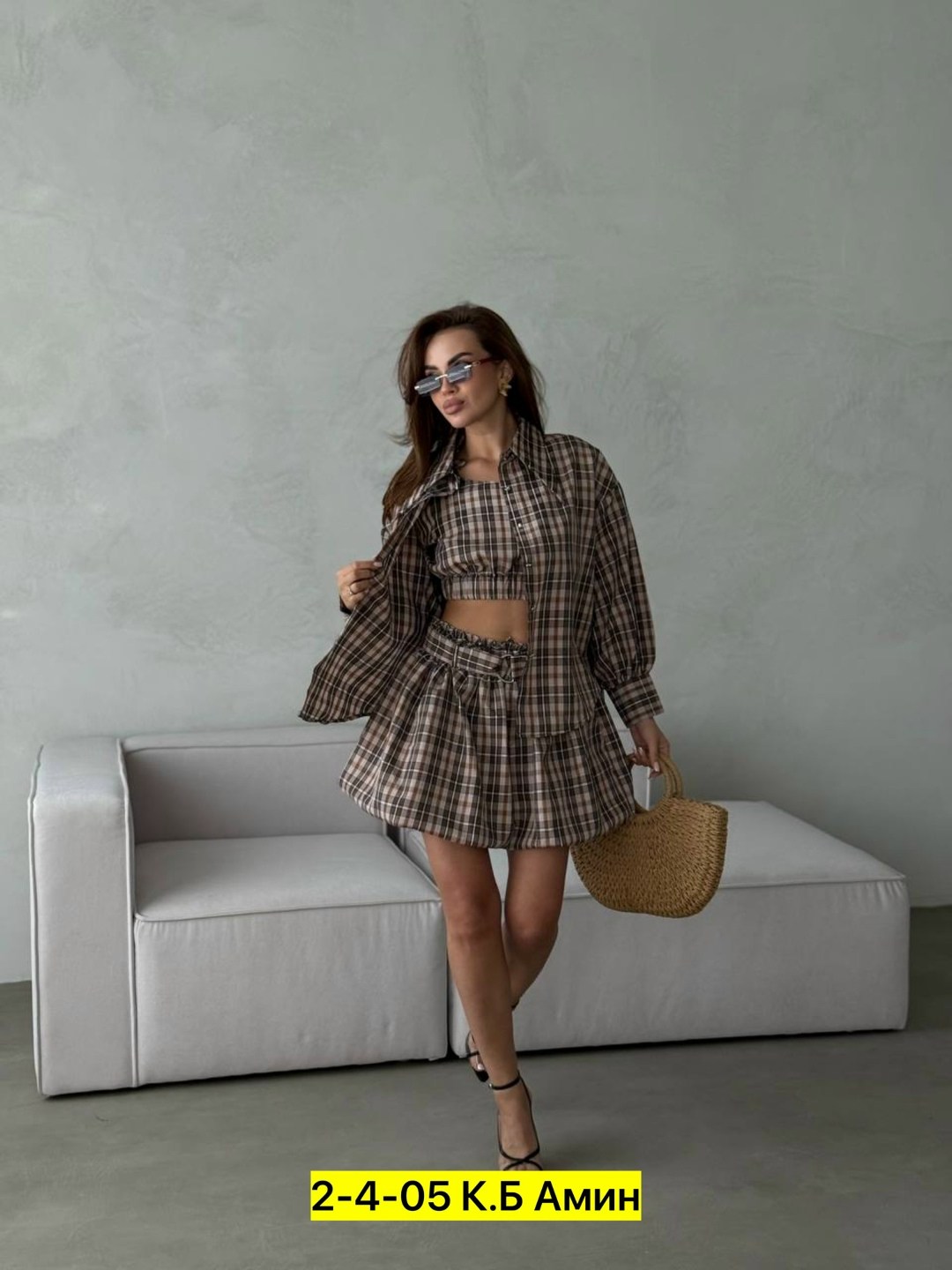 костюм с юбкой и рубашкой в клетку vi&so 332044247,женские костюмы,костюм в клетку,,костюм с юбкой женский