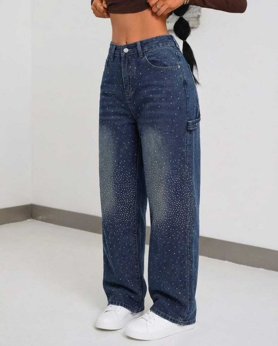 джинсовые брюки,джинсы со стразами,стильные джинсы,женские джинсы,джинсы со стразами широкие