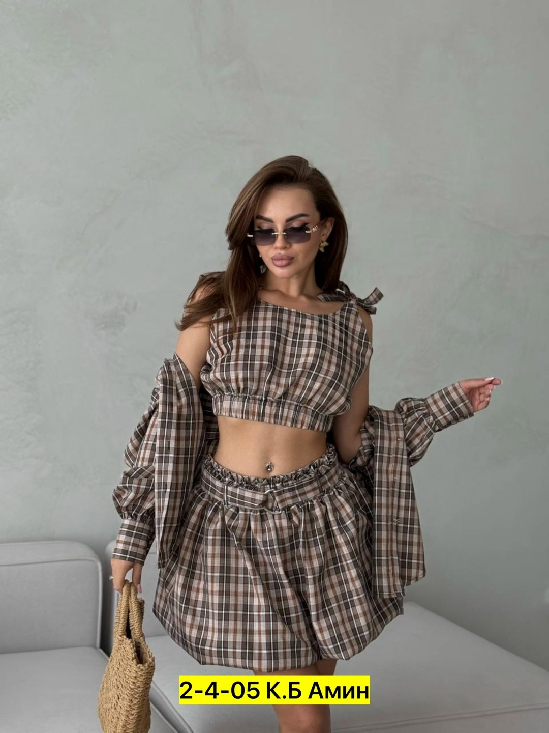 костюм с юбкой и рубашкой в клетку vi&so 332044247,женские костюмы,костюм в клетку,,костюм с юбкой женский