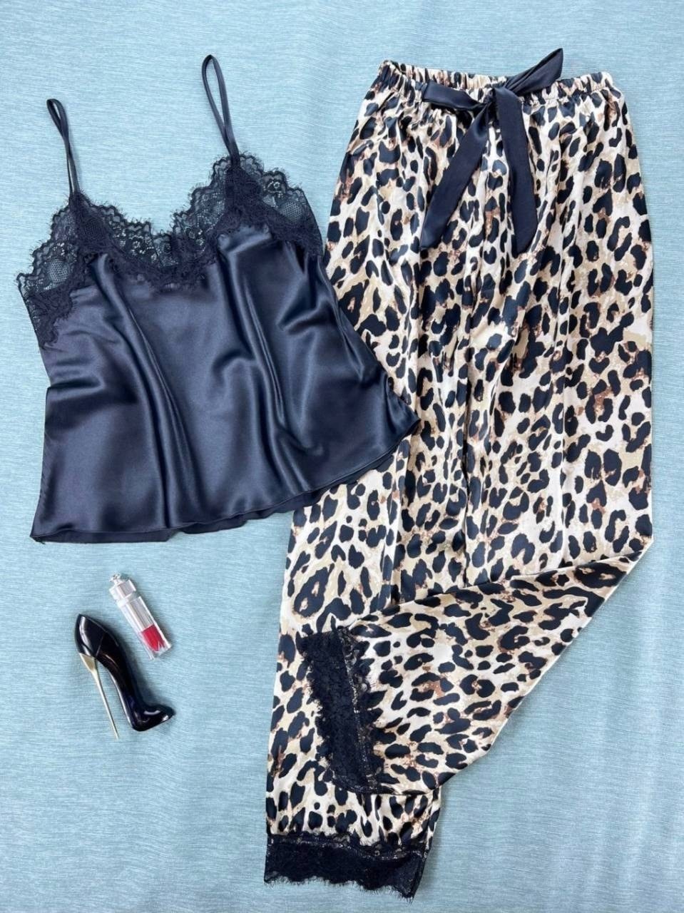 леопардовая шелковая пижама,шелковая пижама,женская шелковая пижама,пижама женская с брюками одежда для дома,пижама женская