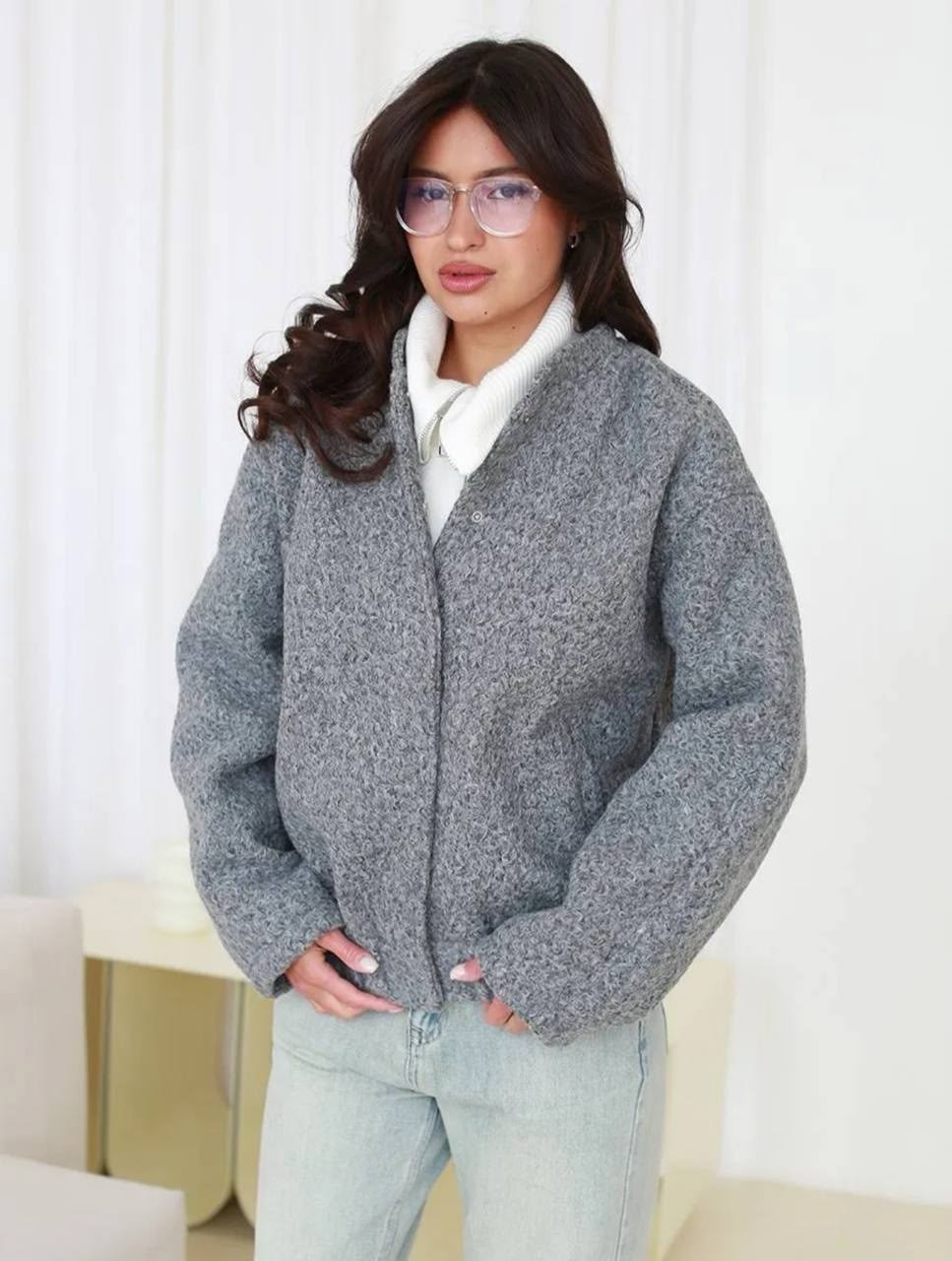 кашемировый серый бомбер,повседневная куртка,куртка шерстяная,бомбер женский оверсайз,бомбер оверсайз