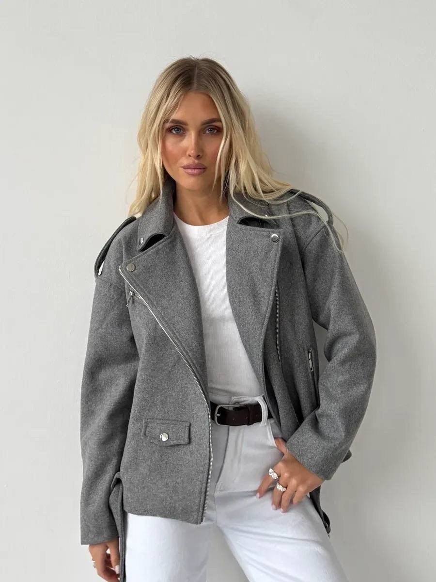 куртка из пальтовой ткани серая,куртка косуха женская,пальто косуха,куртка из пальтовой ткани,косуха шерстяная куртка из пальтовой ткани оверсайз look design