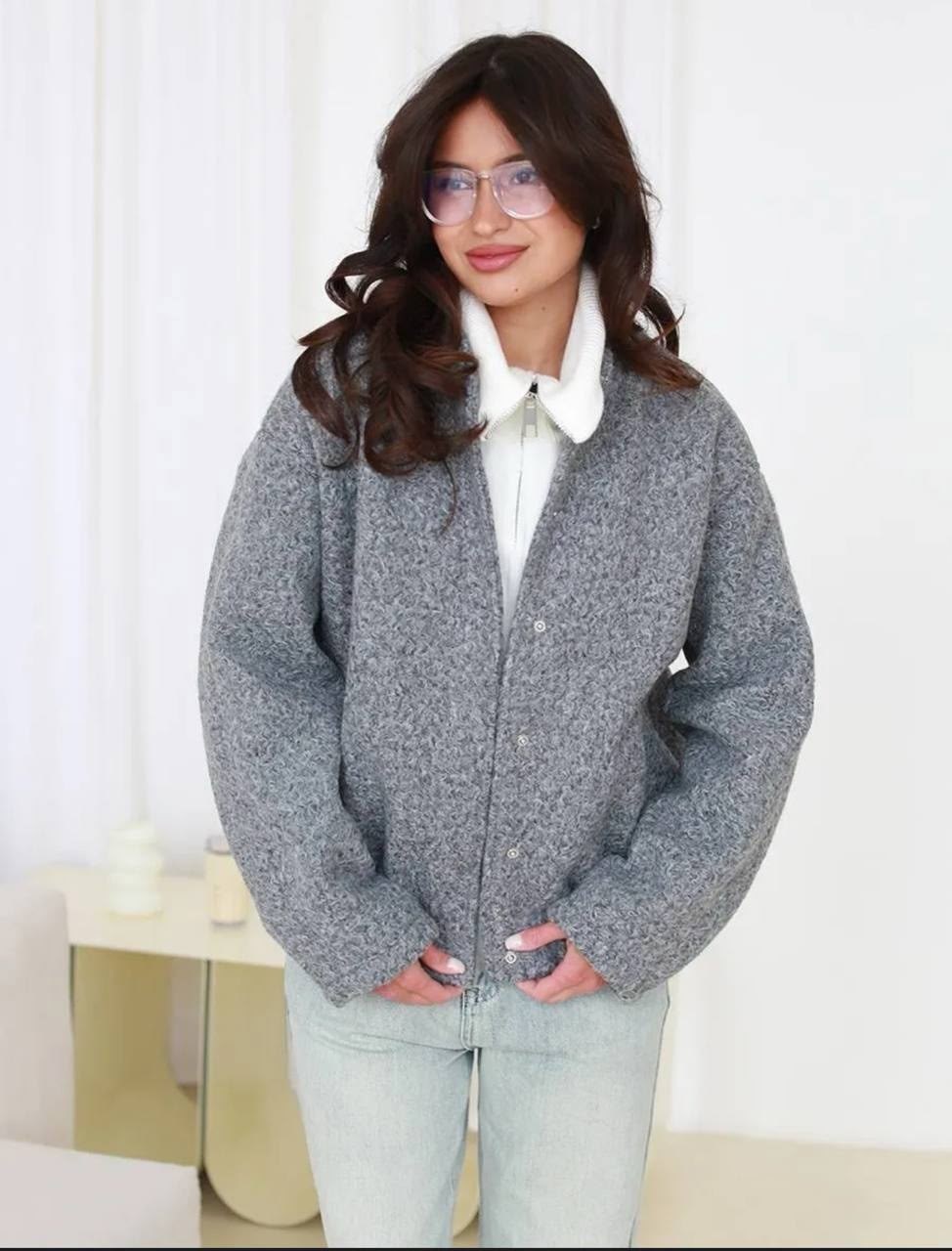 кашемировый серый бомбер,повседневная куртка,куртка шерстяная,бомбер женский оверсайз,бомбер оверсайз