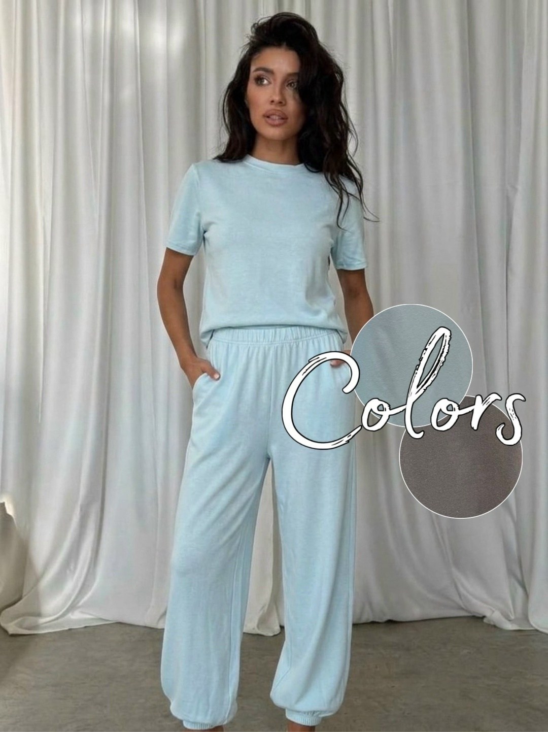 костюм женский,костюм с брюками,костюм трикотажный,костюм голубой,костюм стильный