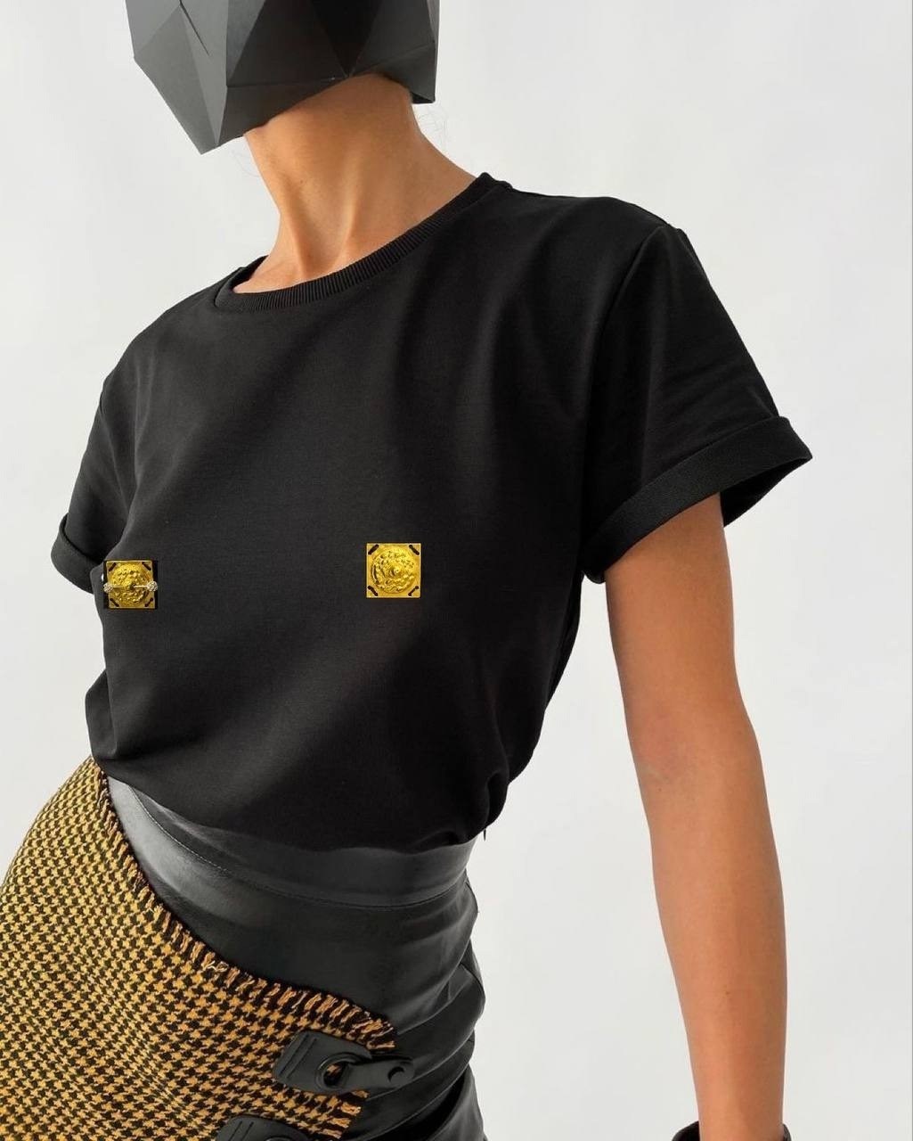 футболки женская,футболка,футболки и топы,футболка футболка женская,футболка с вышитым логотипом versace черный