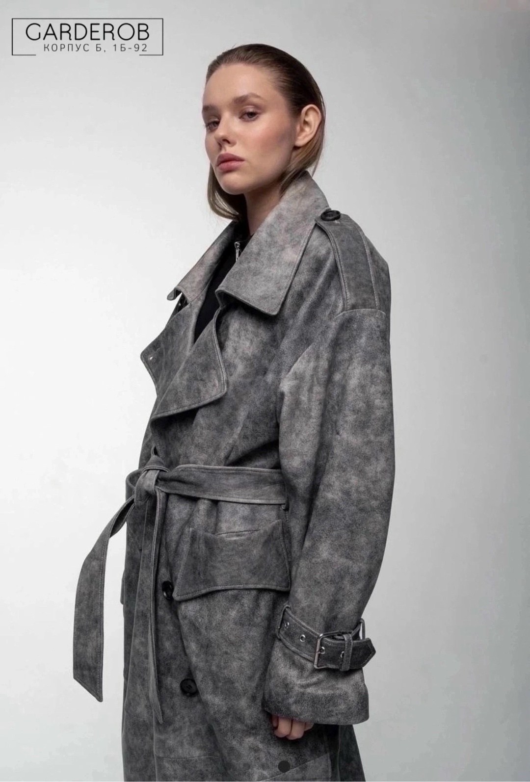 тренч эко кожа арт.5125167,тренч эко кожа,женский плащ,тренч,замшевый тренч