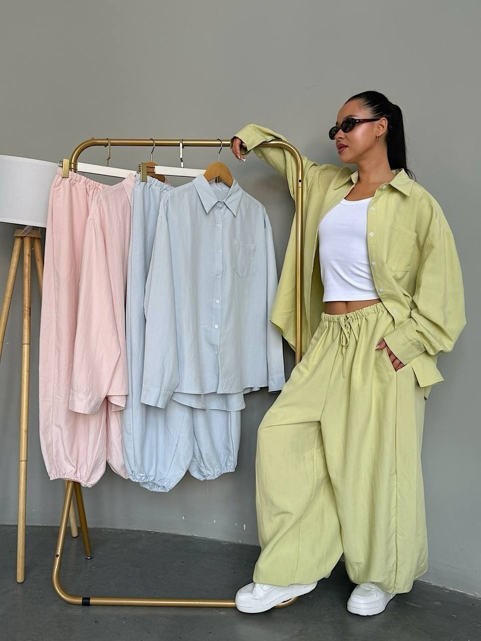 женская рубашка,рубашка прямая свободного кроя,блузка и рубашка,костюм женский (рубашка и брюки) mist summer time р.42 голубой