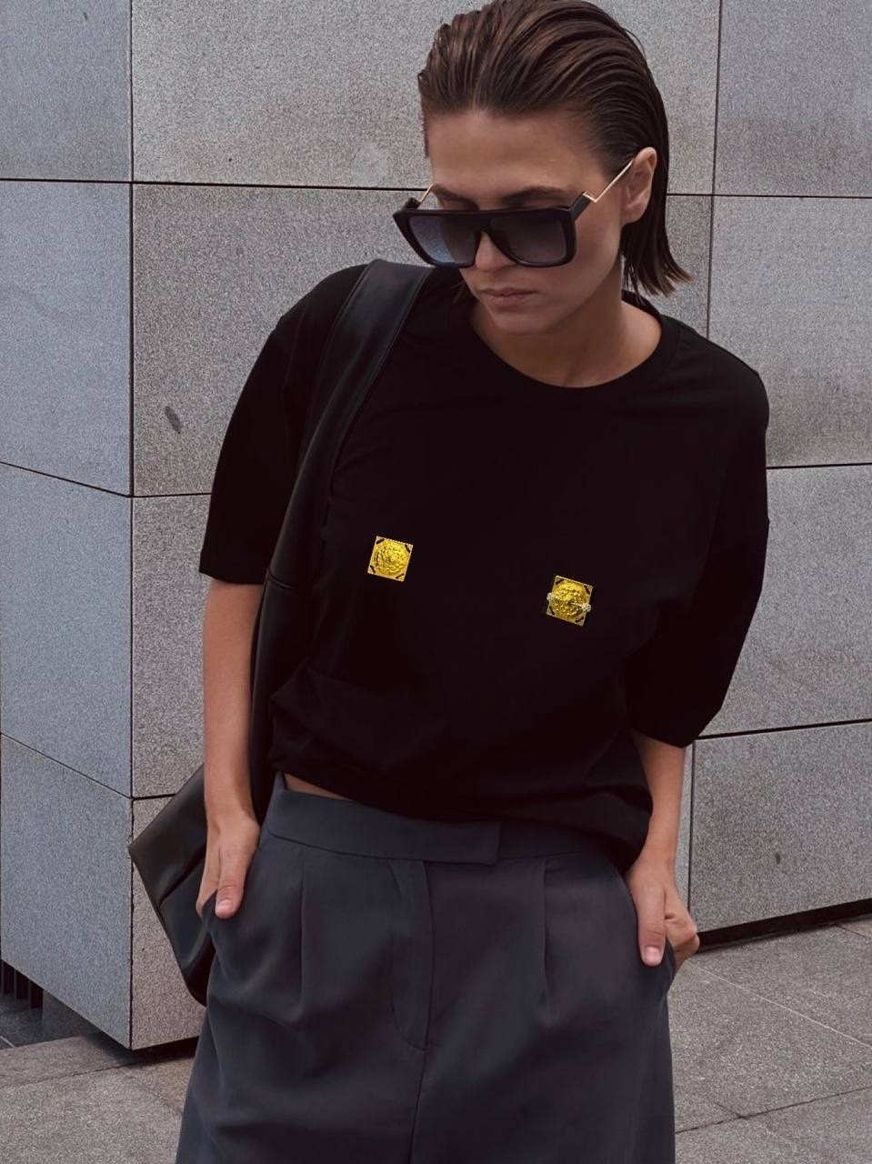 футболки женская,футболка,футболки и топы,футболка футболка женская,футболка с вышитым логотипом versace черный