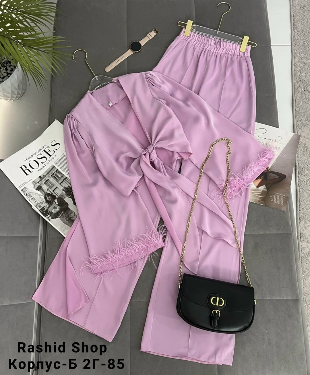 брючный костюм с перьями,шелковый брючный костюм,костюм женский,женский костюм двойка,брючный костюм женский