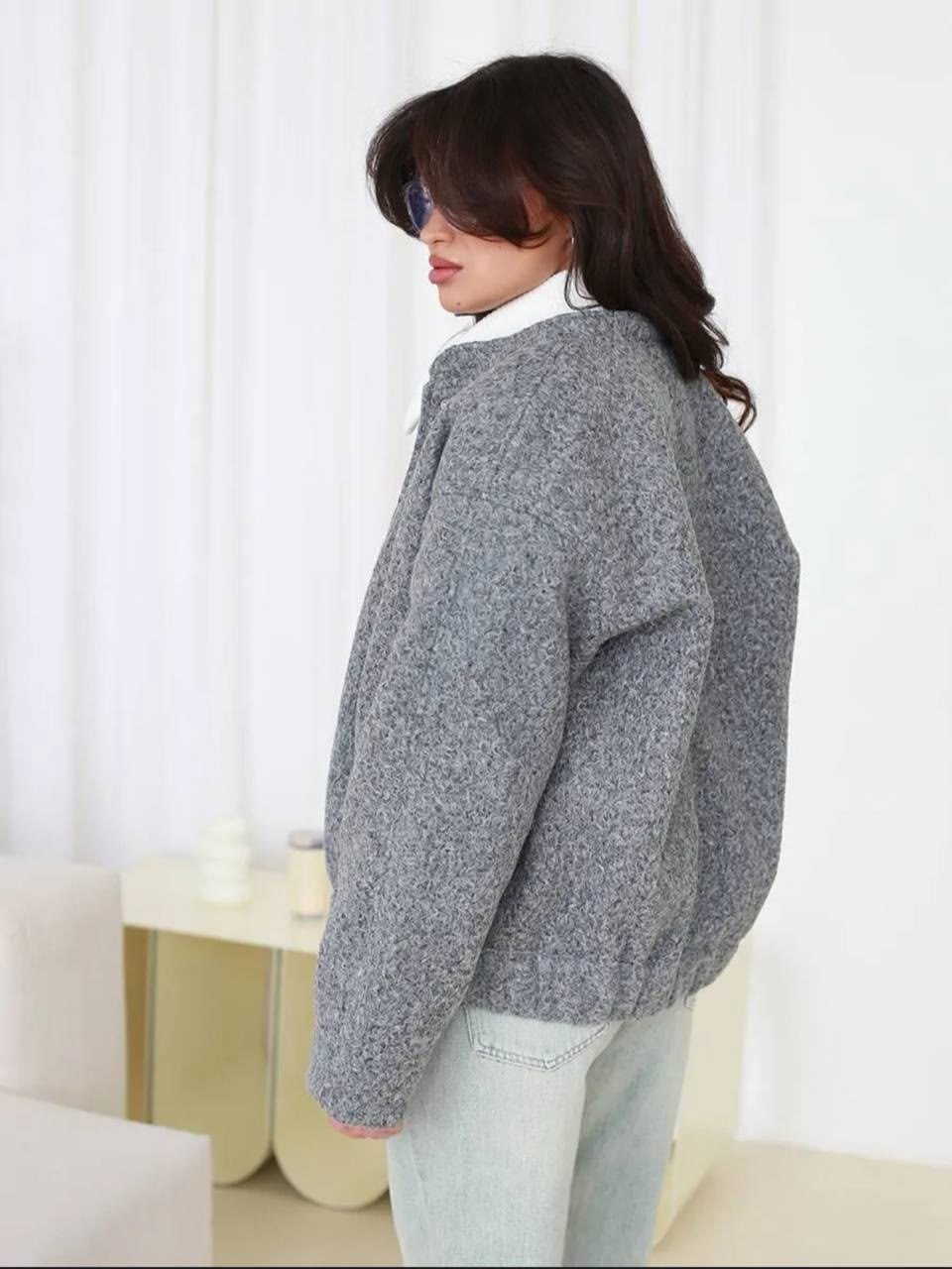 кашемировый серый бомбер,повседневная куртка,куртка шерстяная,бомбер женский оверсайз,бомбер оверсайз