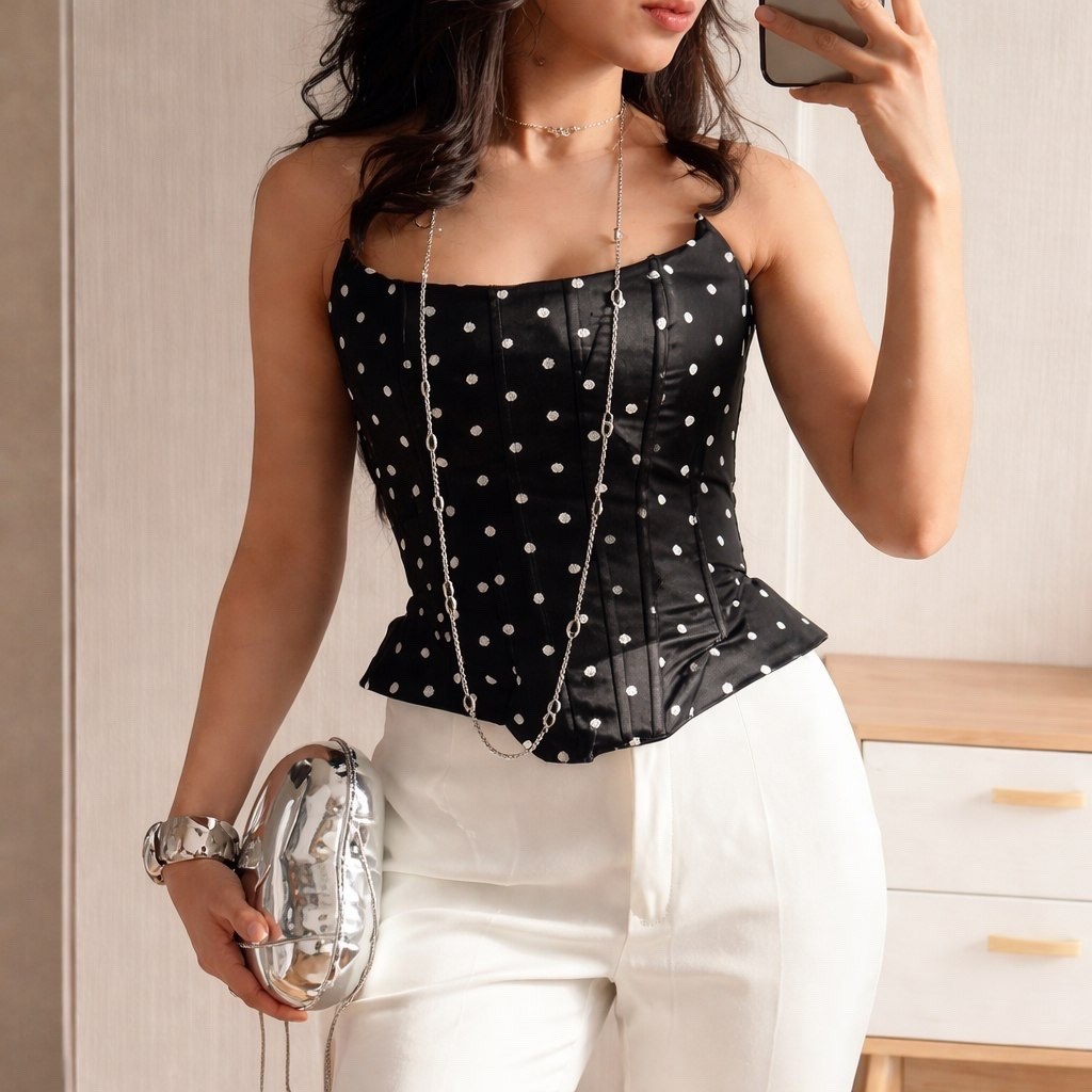 женские топы,модные топы,женский кроп топ,топ корсет,топ-корсет в горох черный dolce&gabbana