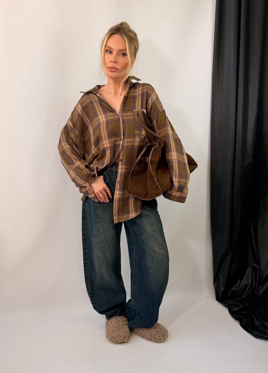 рубашка оверсайз в клетку,рубашка оверсайз в клетку удлиненная,рубашка оверсайз удлиненная в клетку annemore,рубашка в клетку,женская рубашка в клетку