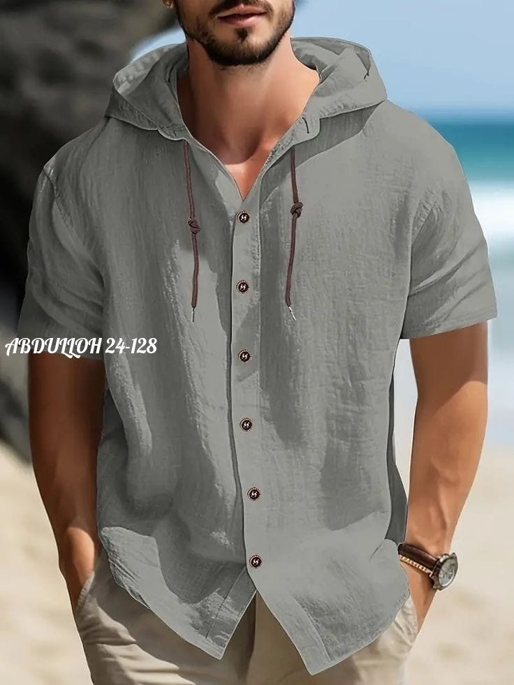 рубашка с капюшоном мужская,мужская льняная рубашка,рубашка с капюшоном,мужская повседневная рубашка,повседневная рубашка