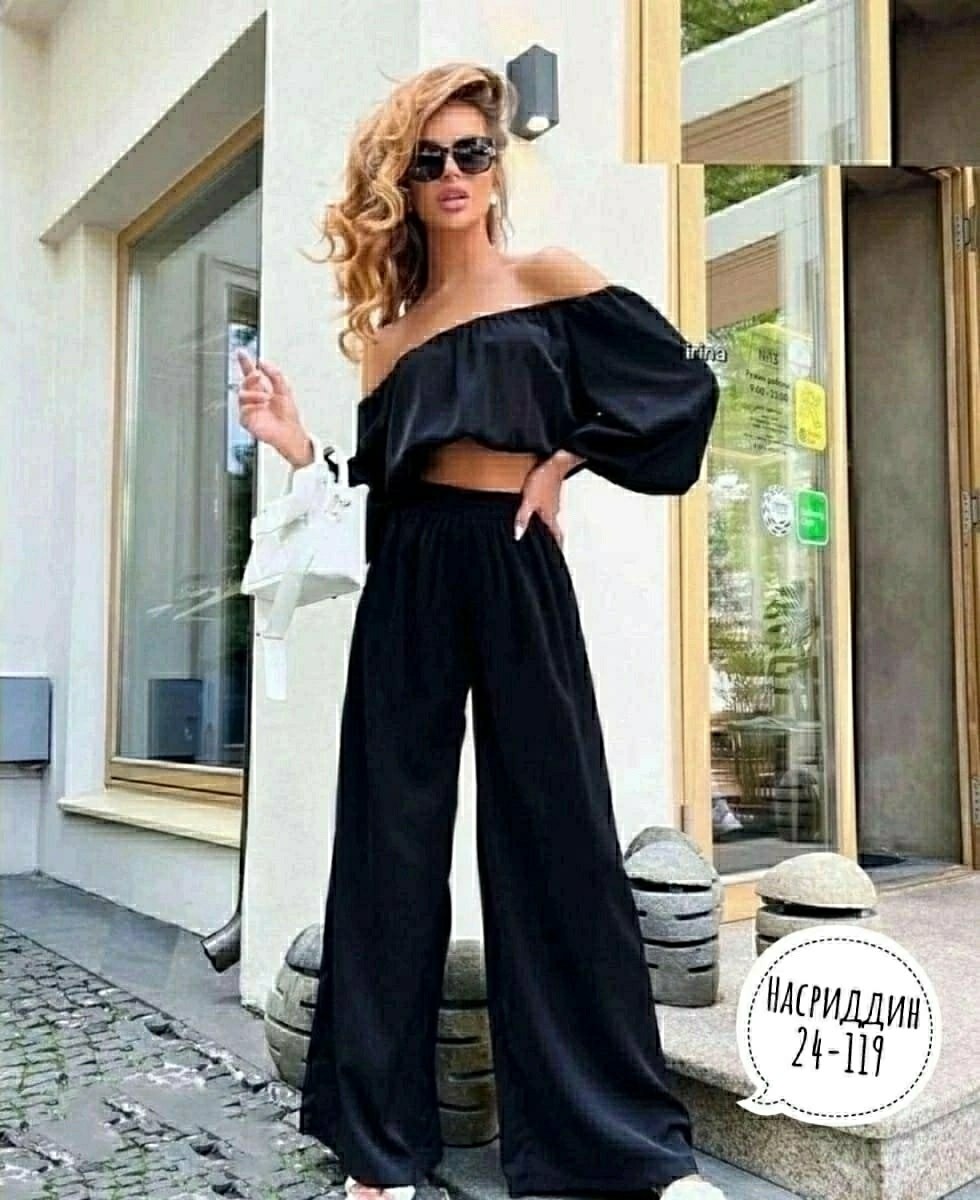 костюм с широкими брюками,брючный костюм с топом,брючный костюм,женский костюм с брюками палаццо,костюм с брюками палаццо