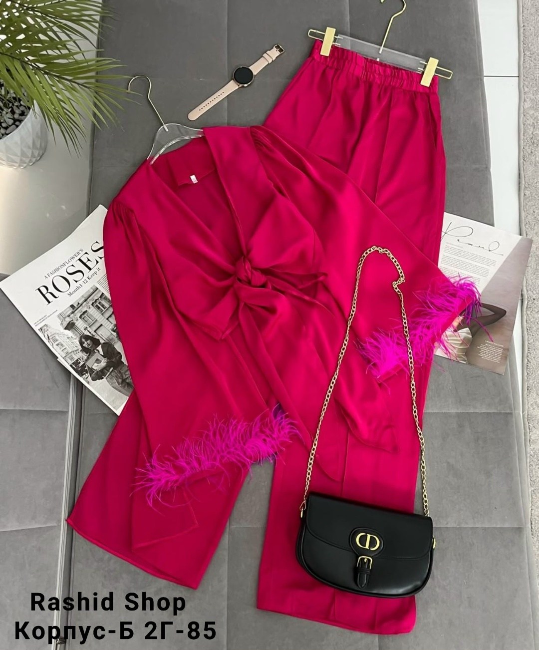 брючный костюм с перьями,шелковый брючный костюм,костюм женский,женский костюм двойка,брючный костюм женский