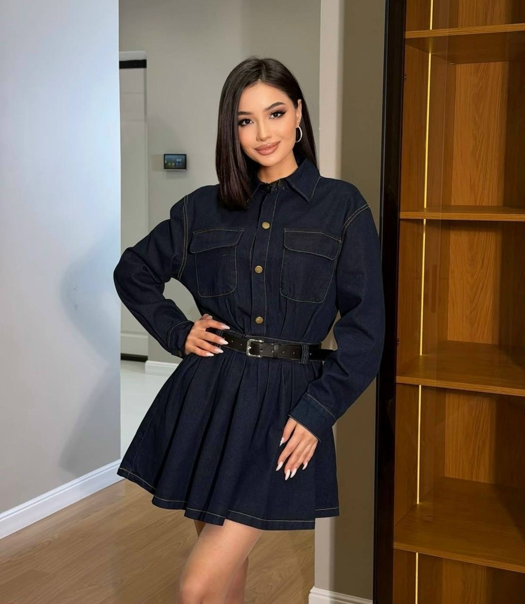 джинсовое платье,женское джинсовое платье sitmcf,джинсовое платье рубашка в стиле карго,модное джинсовое платье рубашка в стиле карго,джинсовое платье карго