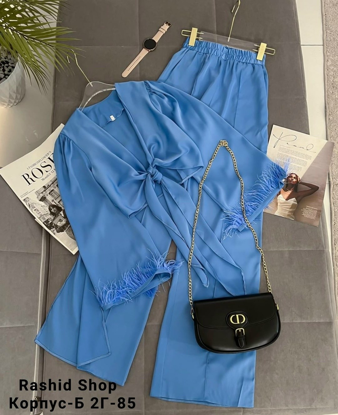 брючный костюм с перьями,шелковый брючный костюм,костюм женский,женский костюм двойка,брючный костюм женский