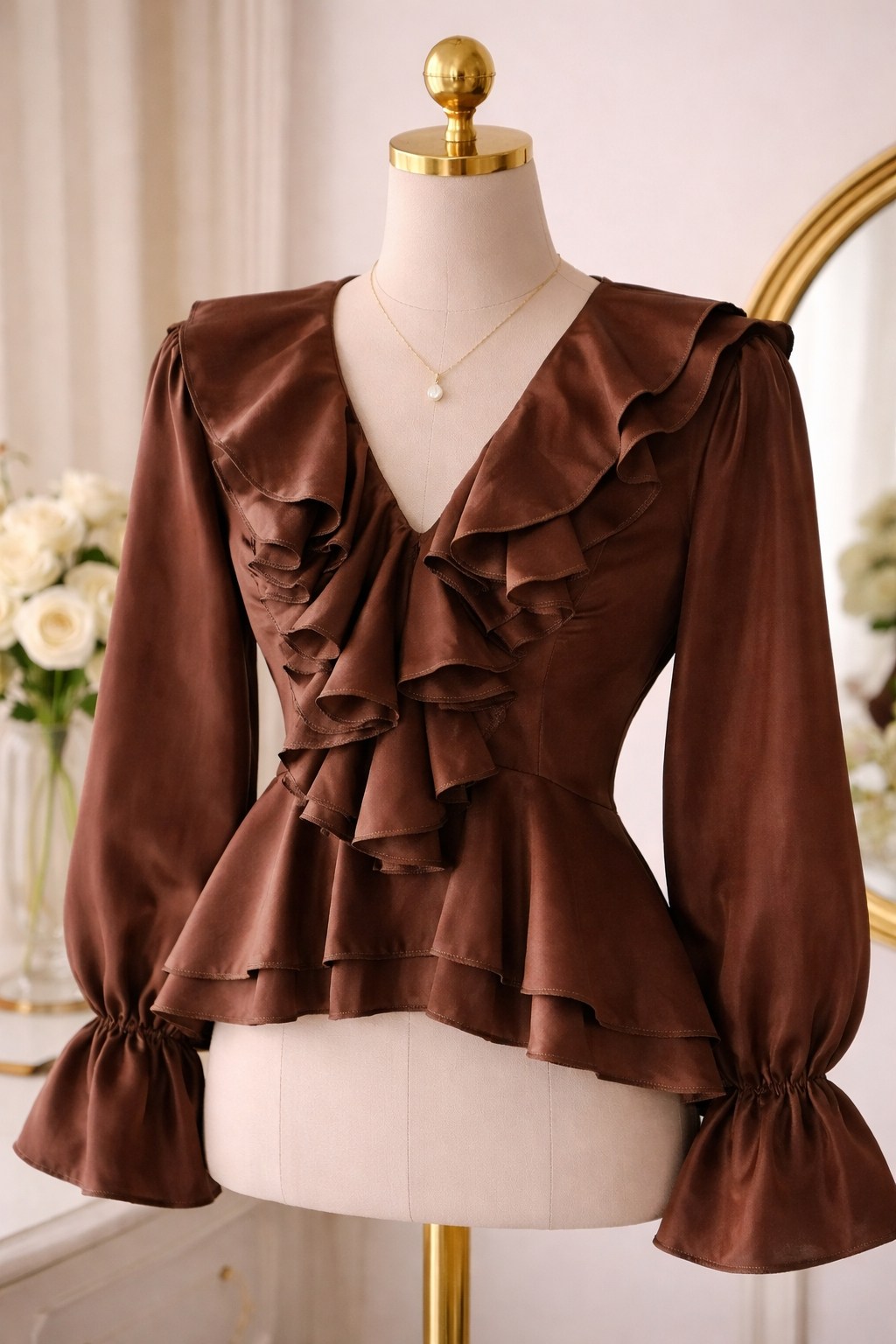 блузка элегантная,блузка с оборками,рубашка с рюшами,женская блузка с оборками,женская шифоновая блузка