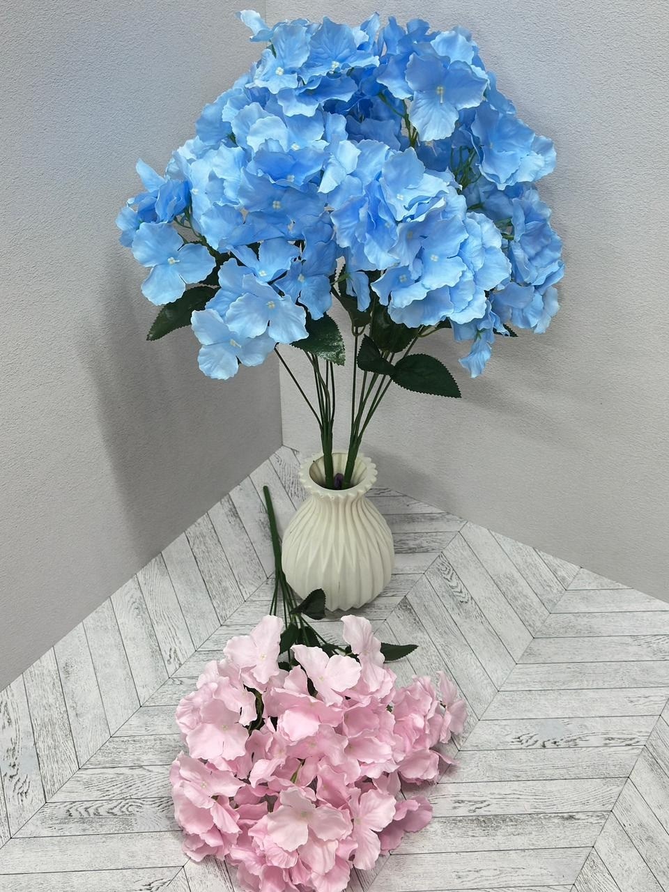 гортензия искусственная,голубая гортензия,цветы гортензии искусственные,нежно голубая гортензия,гортензия искусственная для декора интерьера голубая 48 см