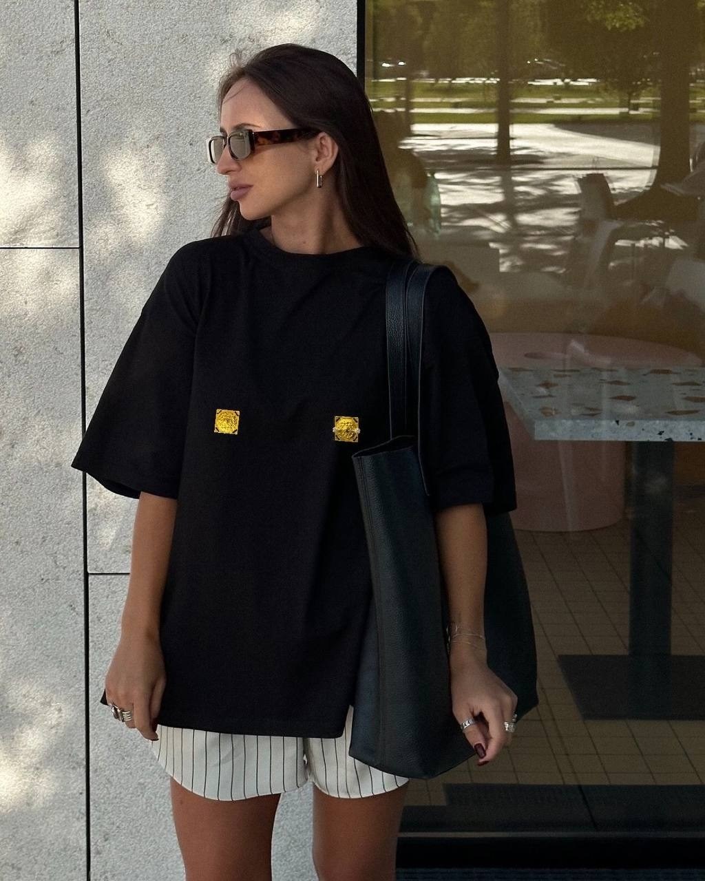 футболки женская,футболка,футболки и топы,футболка футболка женская,футболка с вышитым логотипом versace черный