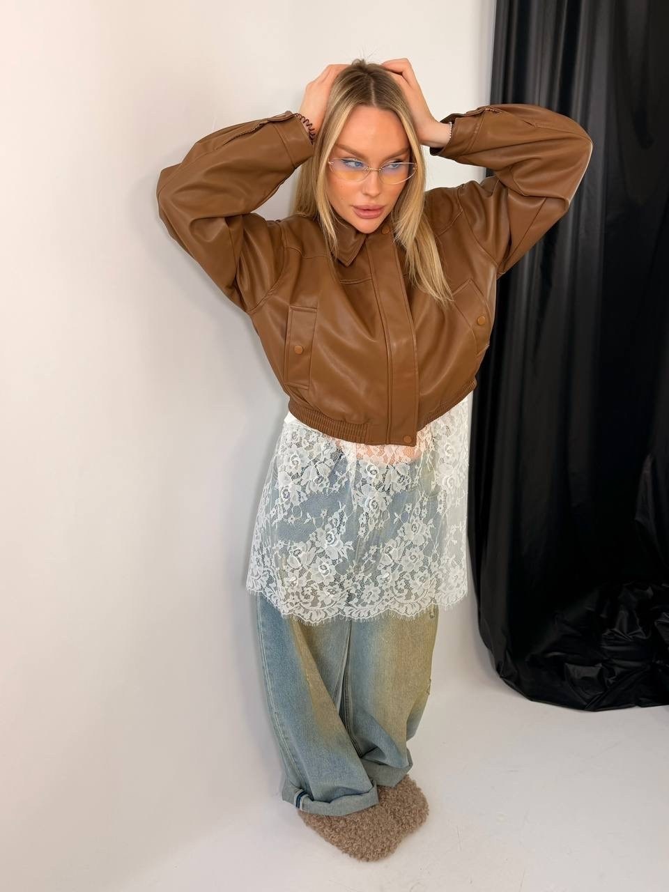 куртка бомбер из экокожи emberens,куртка кожаная,кожаная куртка бомбер,куртка из экокожи,женская кожаная куртка