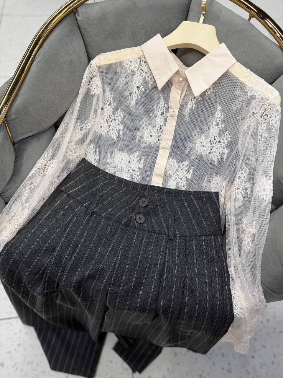 комплект блуза и брюки прямого кроя из текстиля pur pur 11-059,широкие брюки,женская блуза,деловой комплект блуза и брюки из текстиля pur pur 11-059,палаццо брюки