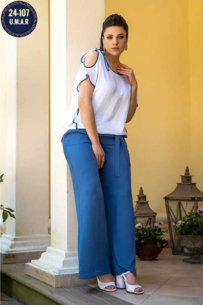 andina 915 черный+белый, брючный комплект,брючный комплект,женский костюм брючный с блузой,костюм с брюками,костюм женский брючный