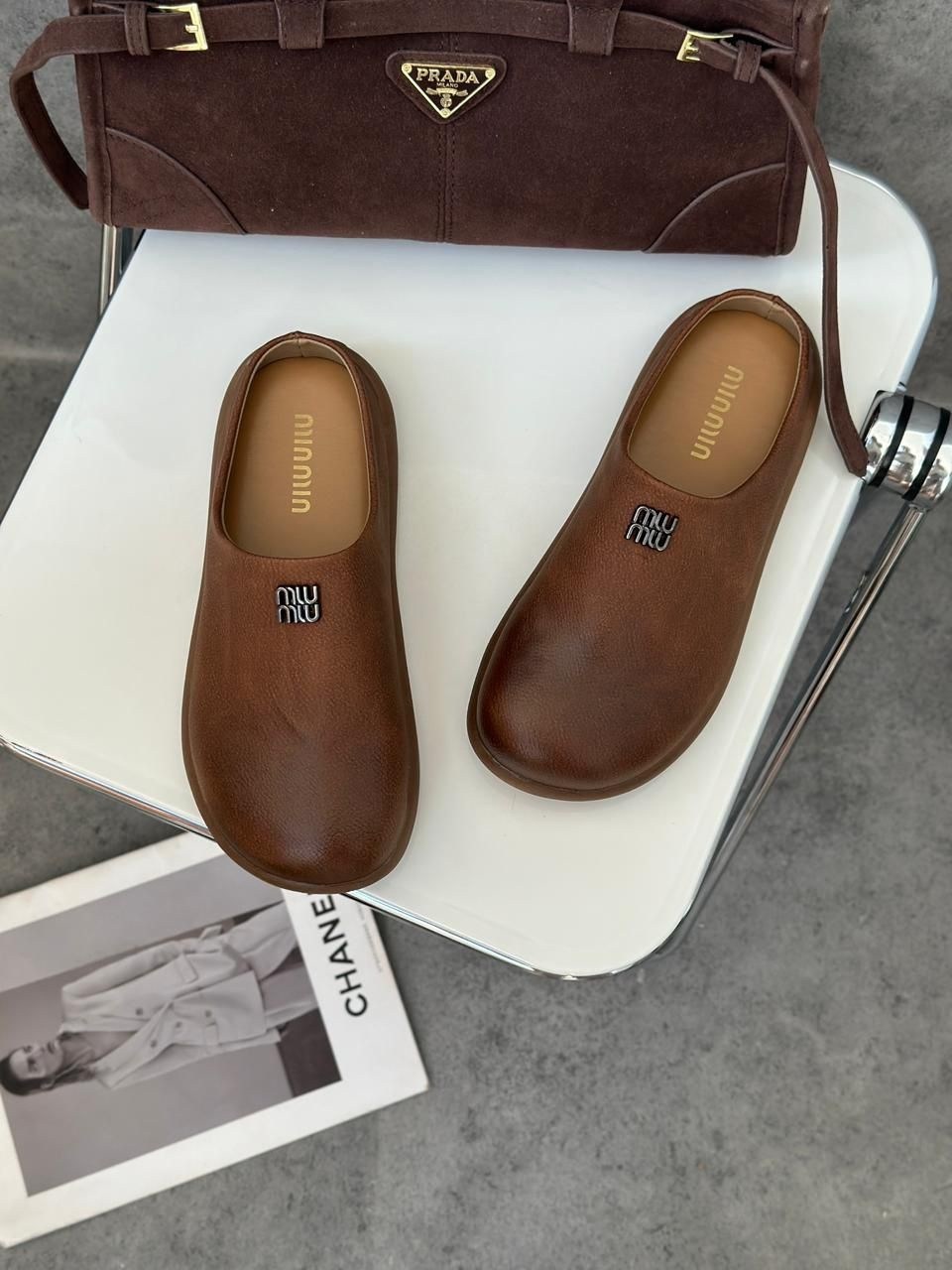 ,коричневые кожаные мюли miu miu,мюли женские,обуви,женские шлепанцы