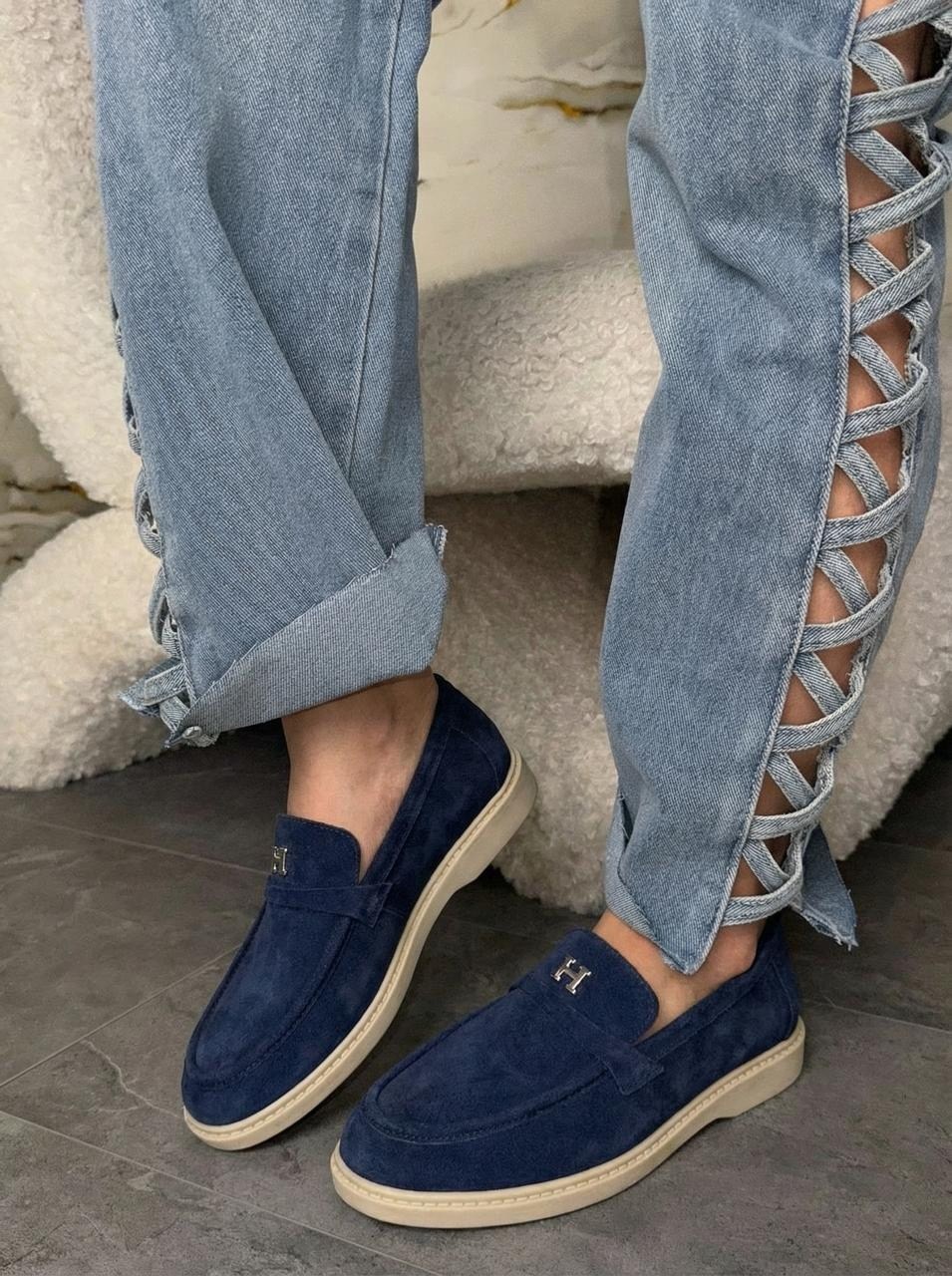 замшевые лоферы loro piana,замшевые лоферы loro piana open walk,лоферы замшевые,женские замшевые лоферы,синие замшевые лоферы loro piana open walk