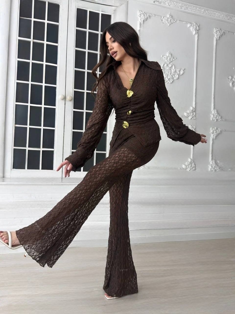 вязаные брюки,брюки женские,широкие брюки,расклешенные брюки,вязаные брючные комплекты для женщин 2026