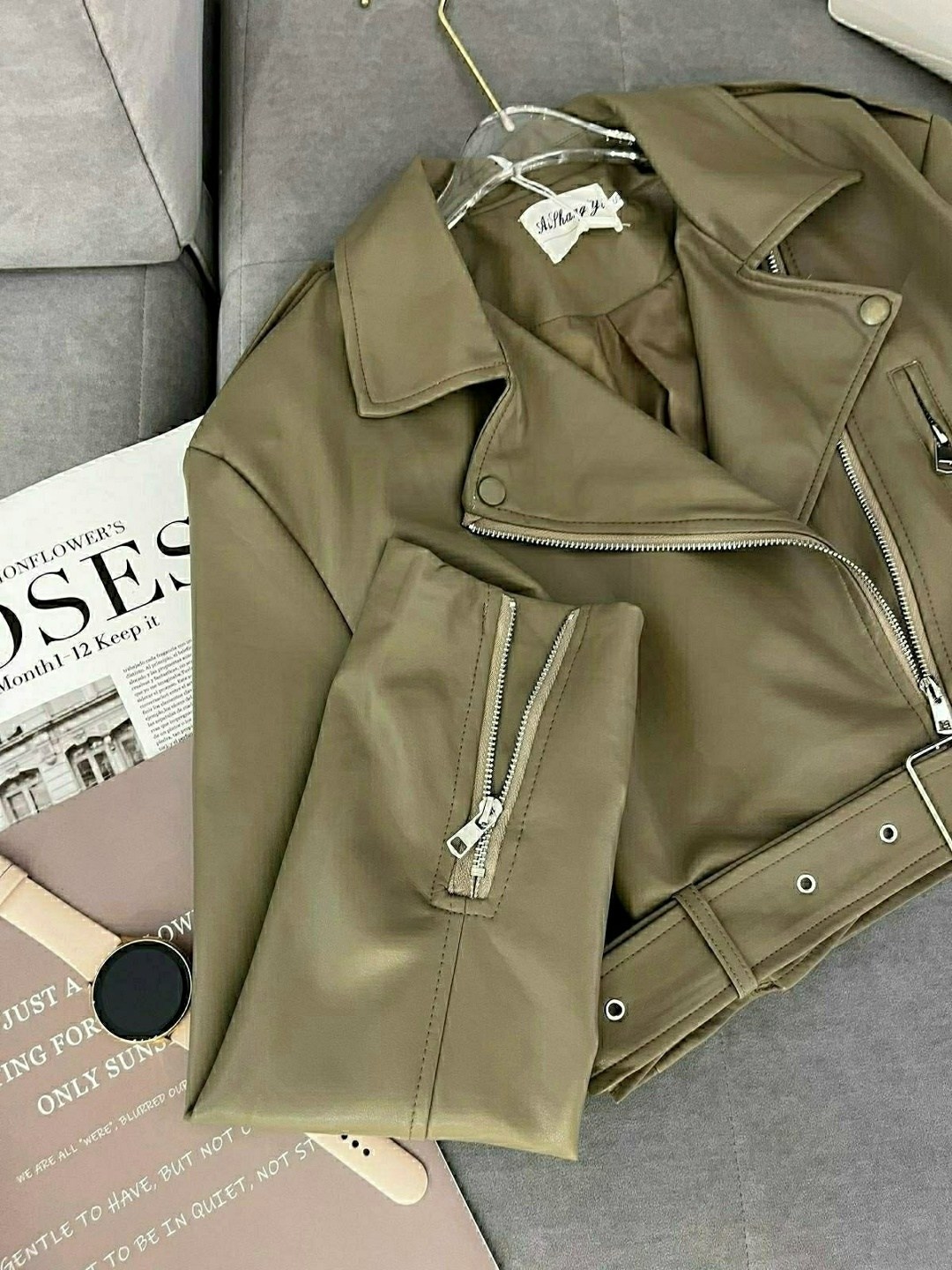 кожаная куртка,женская куртка,куртка косуха,косуха винтажная кожаная куртка оверсайз зеленая aftfbasic,куртка