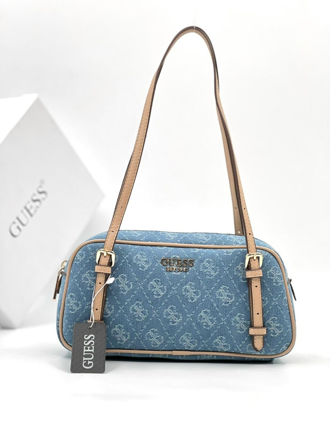 женская сумка guess,сумка guess,сумка джинсовая guess цвет голубой,сумка джинсовая guess cerelia mini shoulder satchel,джинсовая сумка guess