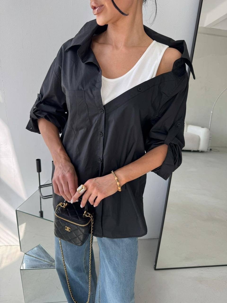 стильная рубашка оверсайз,рубашка стильная,рубашка черная оверсайз,рубашка женская