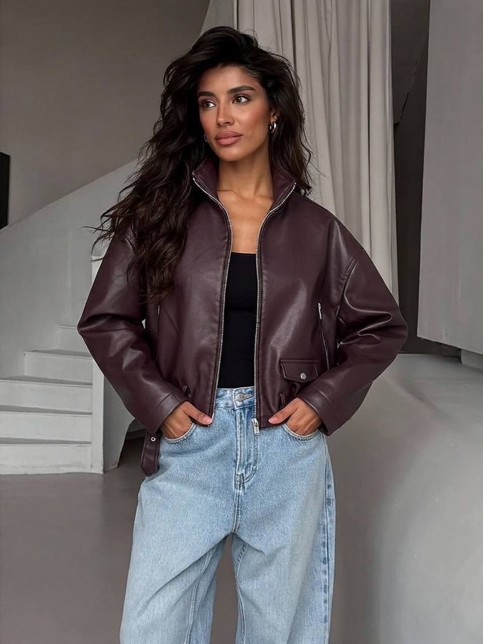 женская кожаная куртка,кожаная куртка,куртка бомбер,куртка-бомбер из искусственной кожи,женская куртка из искусственной кожи