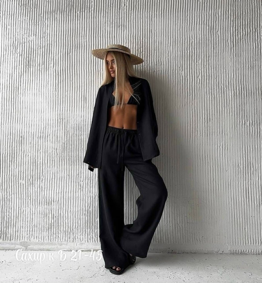 брюки "бали" молочный,стильные костюмы,костюм белый,брючный костюм в пижамном стиле из льна свободного кроя,модная коллекция