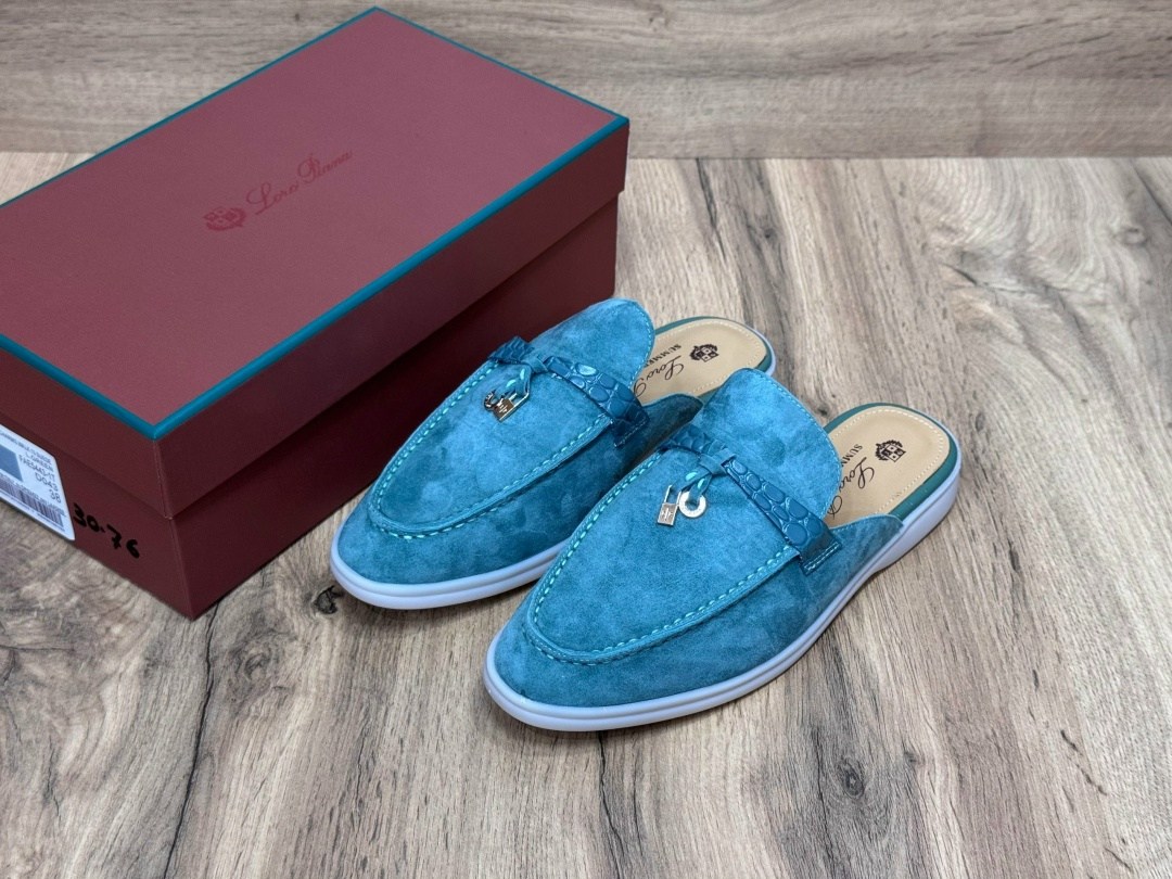 женские замшевые мюли loro piana голубые,мюли loro piana,лоферы loro piana женские,,loro piana лоферы