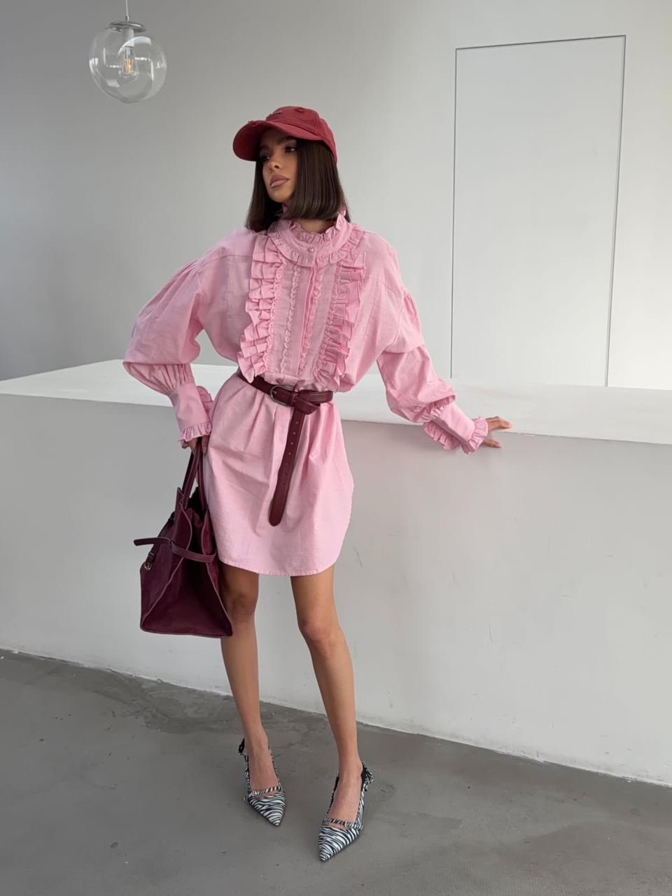 платье с рюшами,платья,стильное платье,модное платье,розовое платье