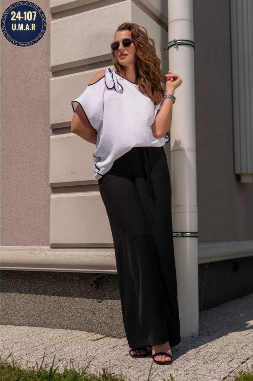 andina 915 черный+белый, брючный комплект,брючный комплект,женский костюм брючный с блузой,костюм с брюками,костюм женский брючный