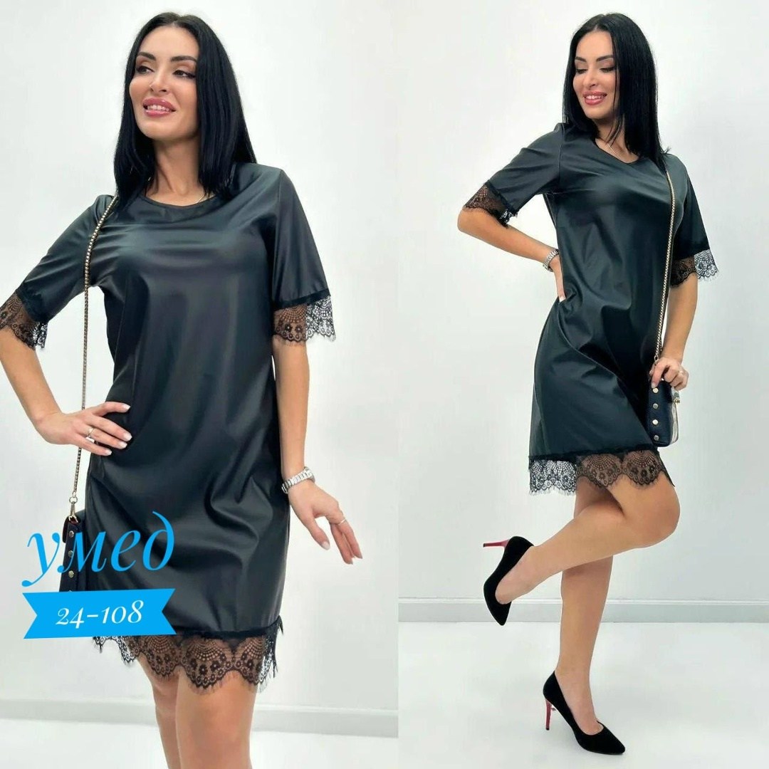 платье женское,платье женское выполнено под экокожу,платье черное,платье женское туника,платье женское черное