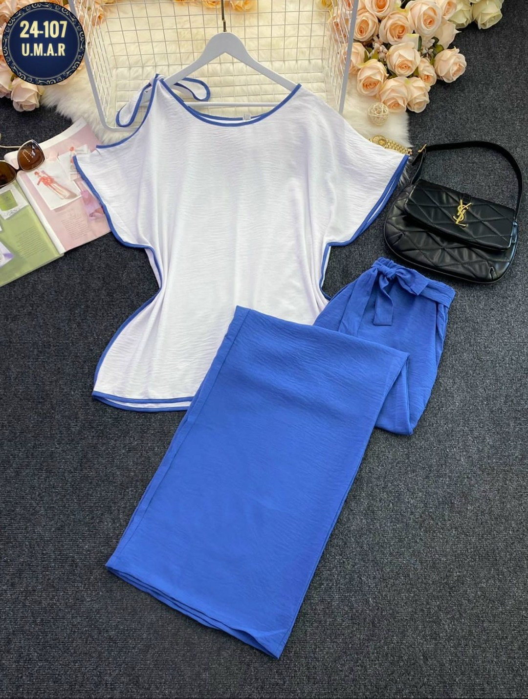 andina 915 черный+белый, брючный комплект,брючный комплект,женский костюм брючный с блузой,костюм с брюками,костюм женский брючный