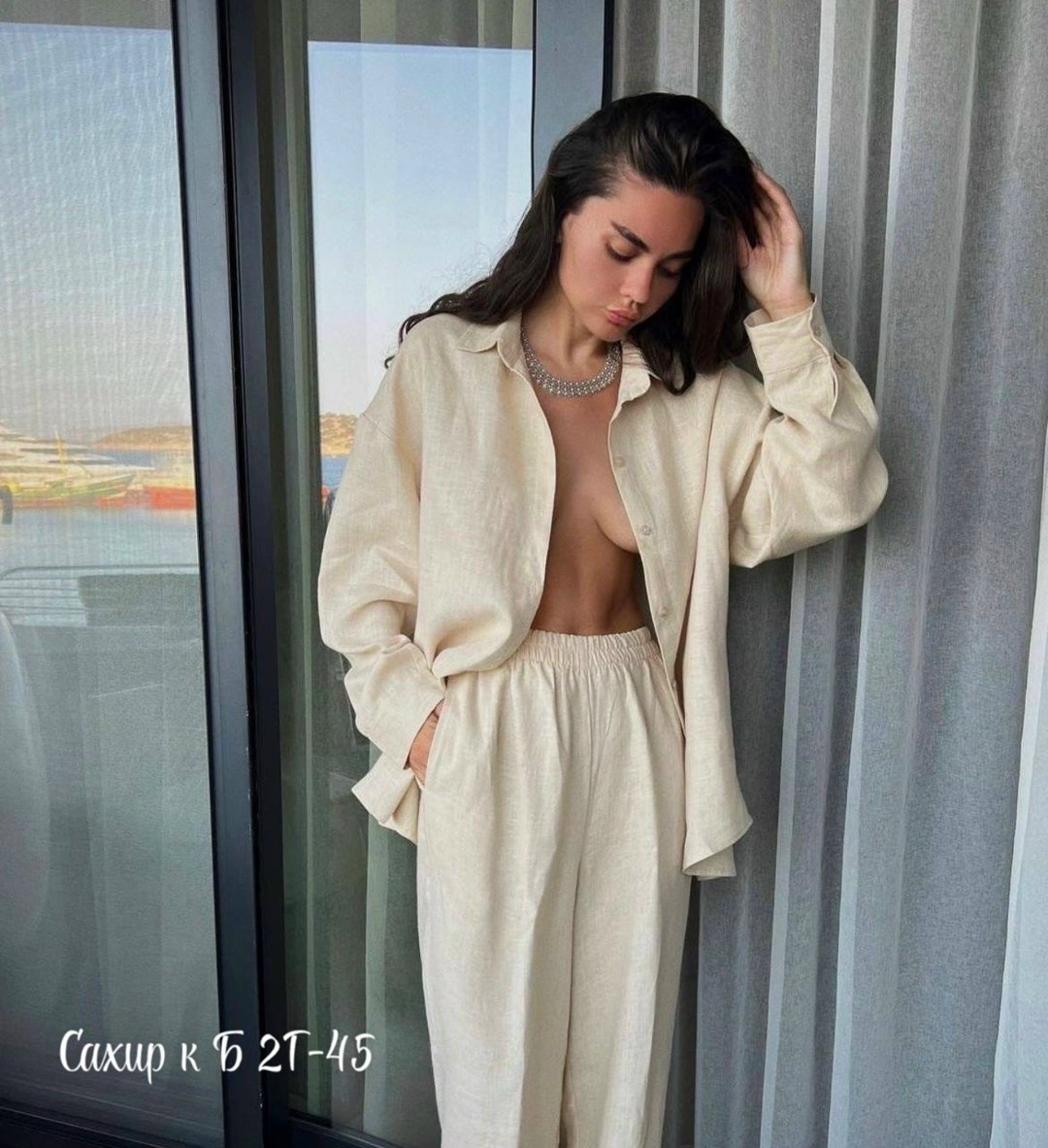 брюки "бали" молочный,стильные костюмы,костюм белый,брючный костюм в пижамном стиле из льна свободного кроя,модная коллекция