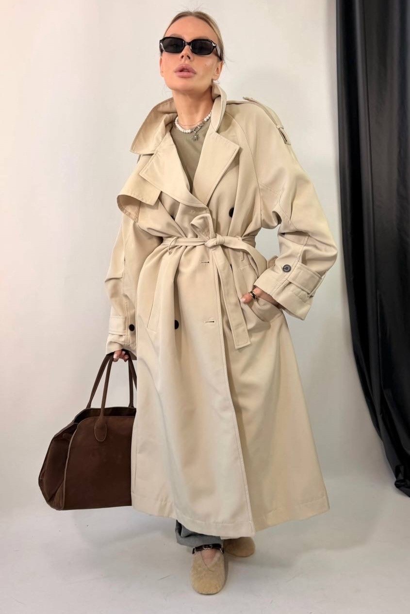 бежевый тренч,тренч плащ,тренч страдивариус бежевый,плащ женский,плащ базовый тренч длинный оверсайз