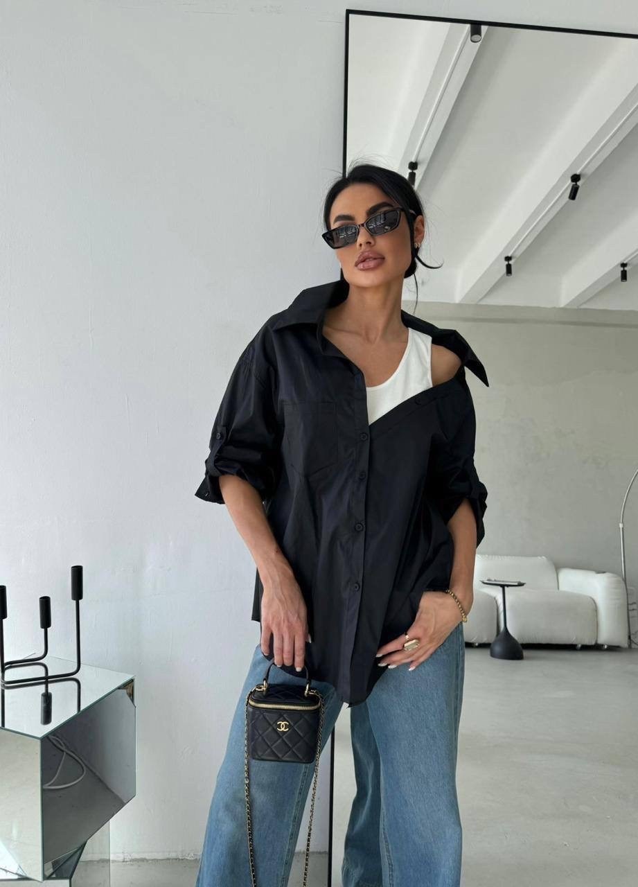 стильная рубашка оверсайз,рубашка стильная,рубашка черная оверсайз,рубашка женская