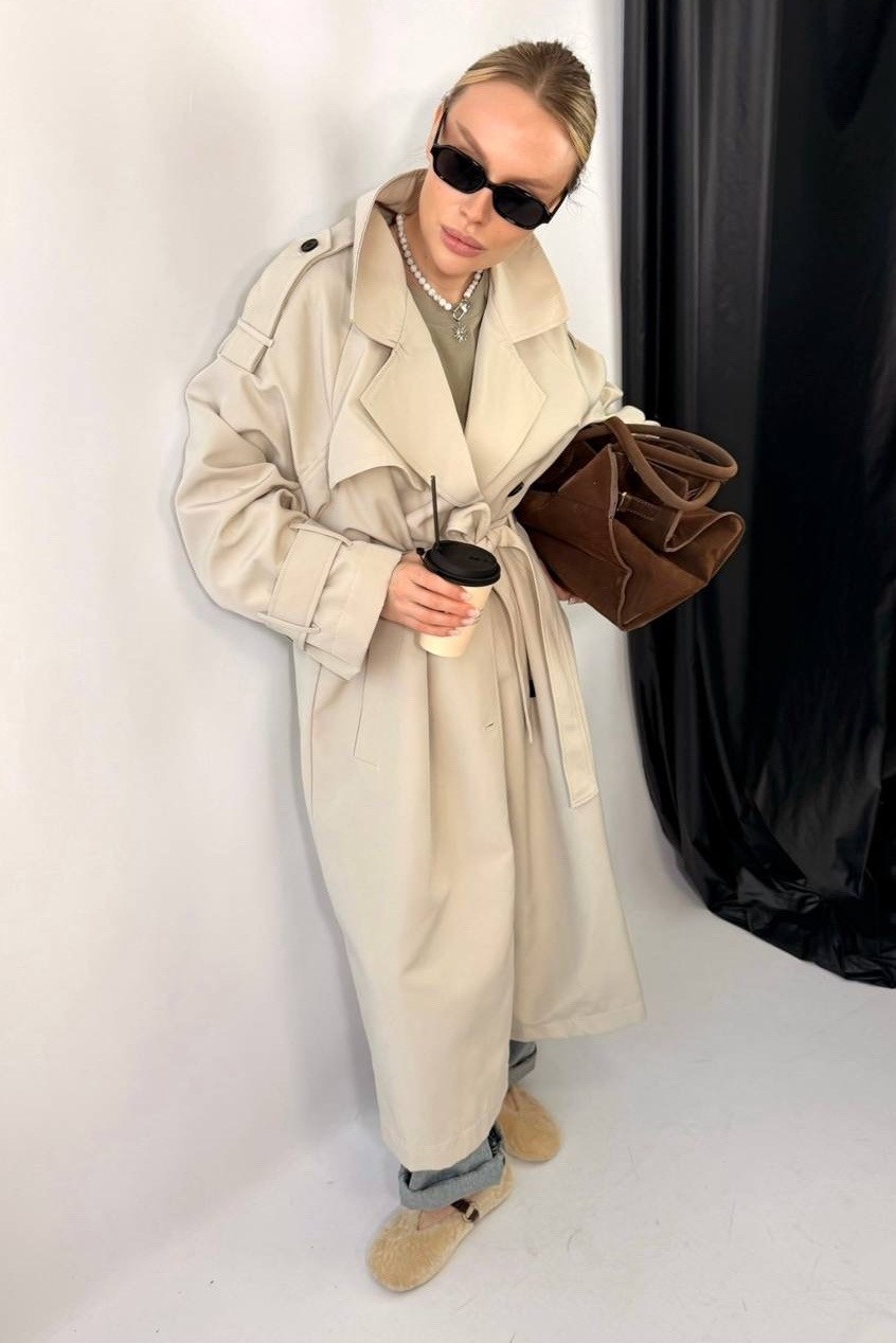 бежевый тренч,тренч плащ,тренч страдивариус бежевый,плащ женский,плащ базовый тренч длинный оверсайз