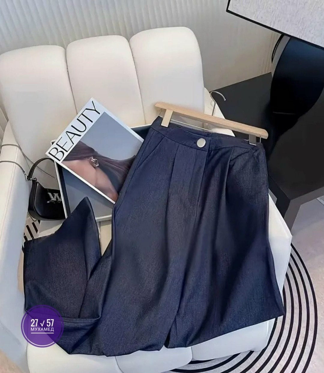 костюм стильный,жакет и брюки,женские костюмы,джинсовый костюм брючный палаццо с жилетом vera nova,костюм классика