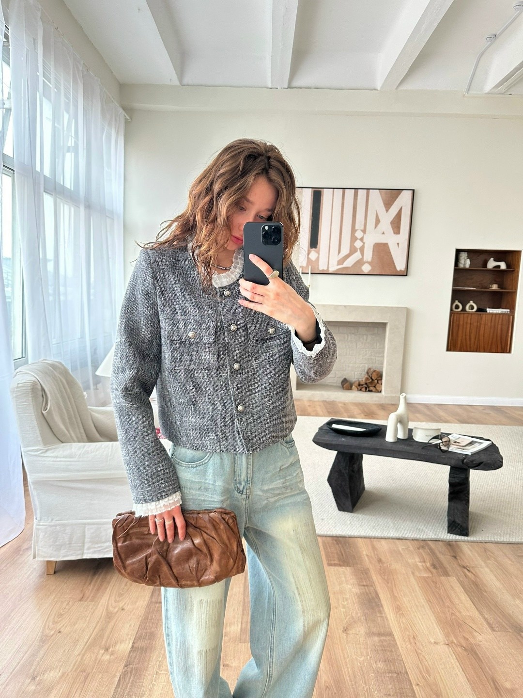 жакет твидовый,трендовый нишевый высококачественный твидовый шерстяной пиджак unxx для женщин,жакет твидовый укороченный,жакет укороченный женский твидовый,твидовый жакет женский