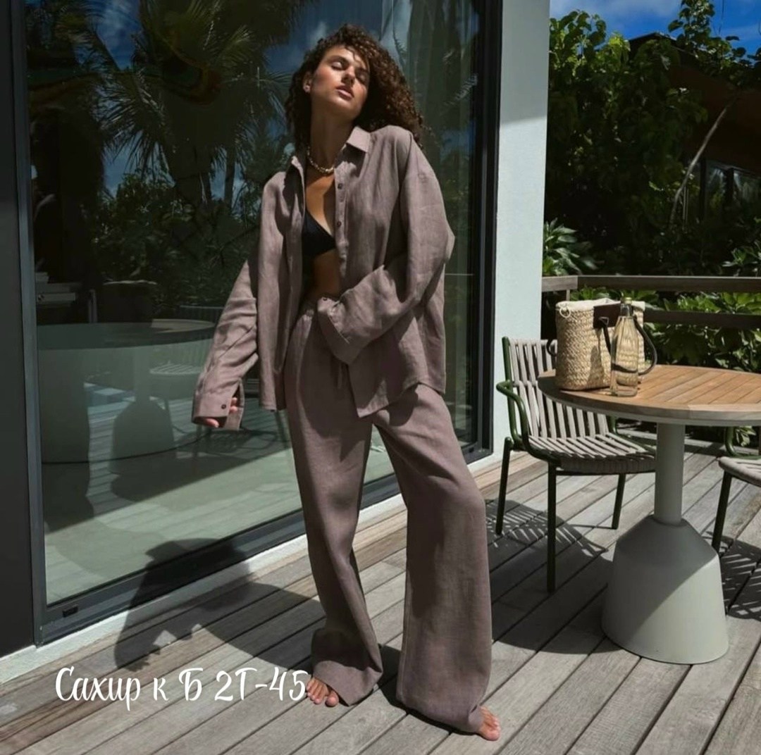 брюки "бали" молочный,стильные костюмы,костюм белый,брючный костюм в пижамном стиле из льна свободного кроя,модная коллекция