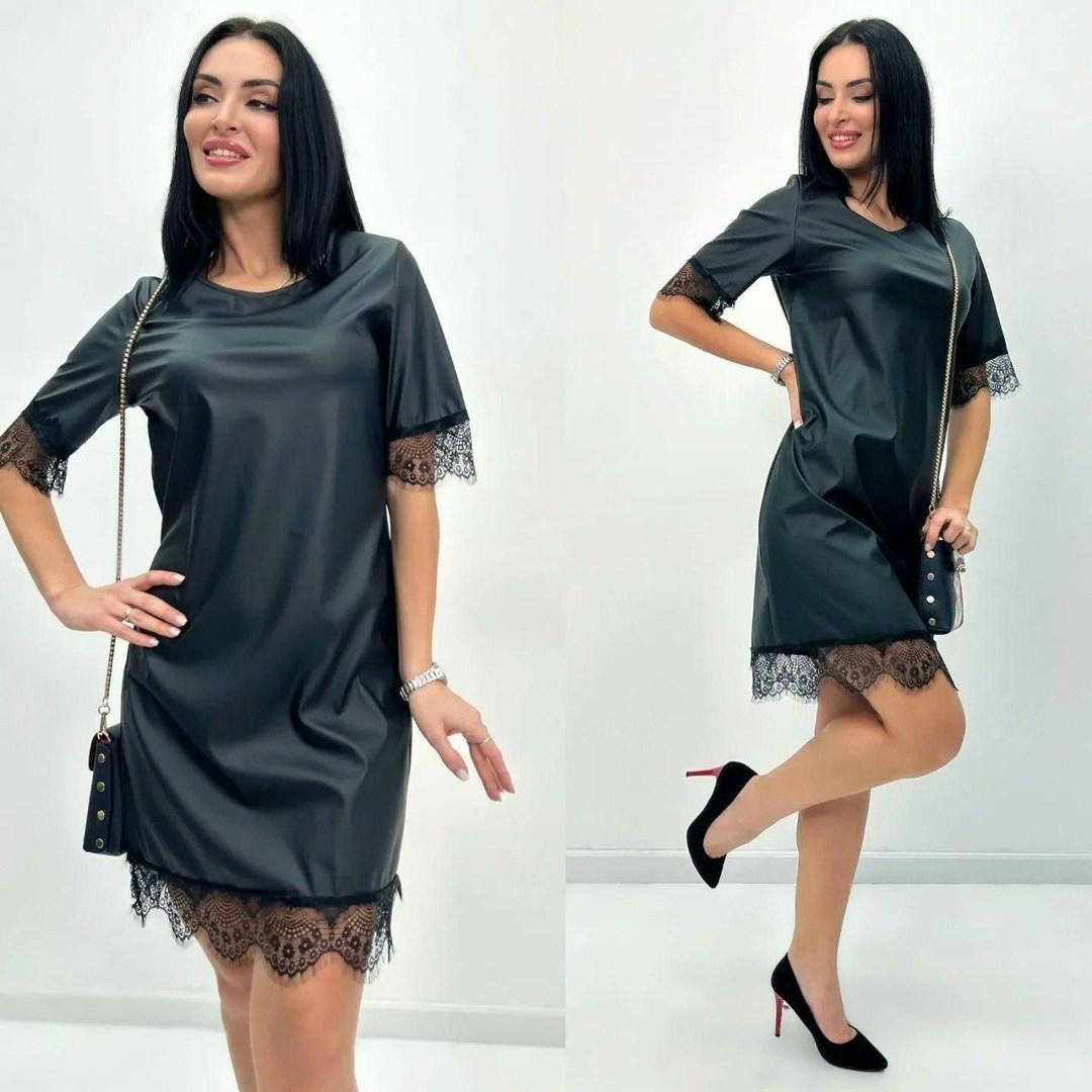 женское платье с кружевом,платье из экокожи,платье из экокожи для полных женщин,платье женской,платье туника