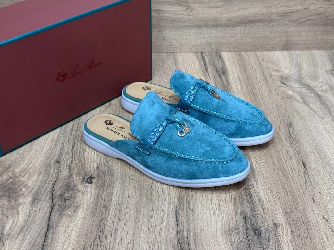 женские замшевые мюли loro piana голубые,мюли loro piana,лоферы loro piana женские,,loro piana лоферы