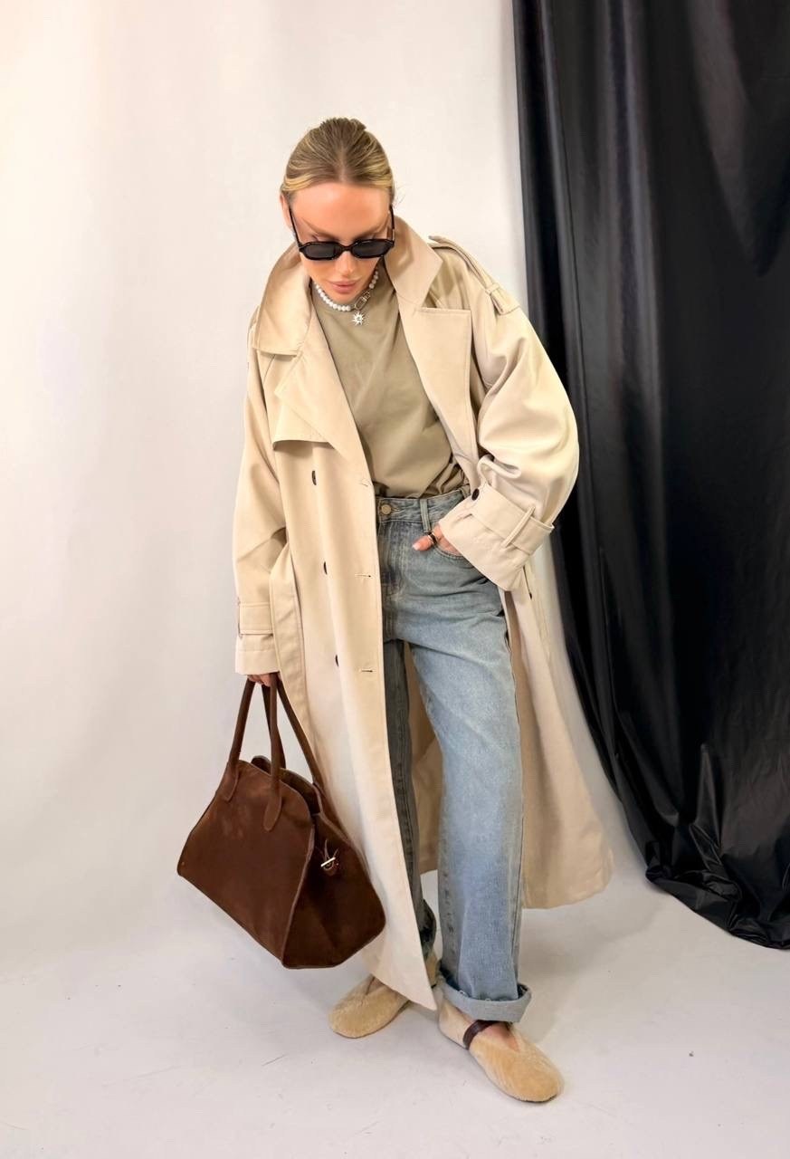 бежевый тренч,тренч плащ,тренч страдивариус бежевый,плащ женский,плащ базовый тренч длинный оверсайз